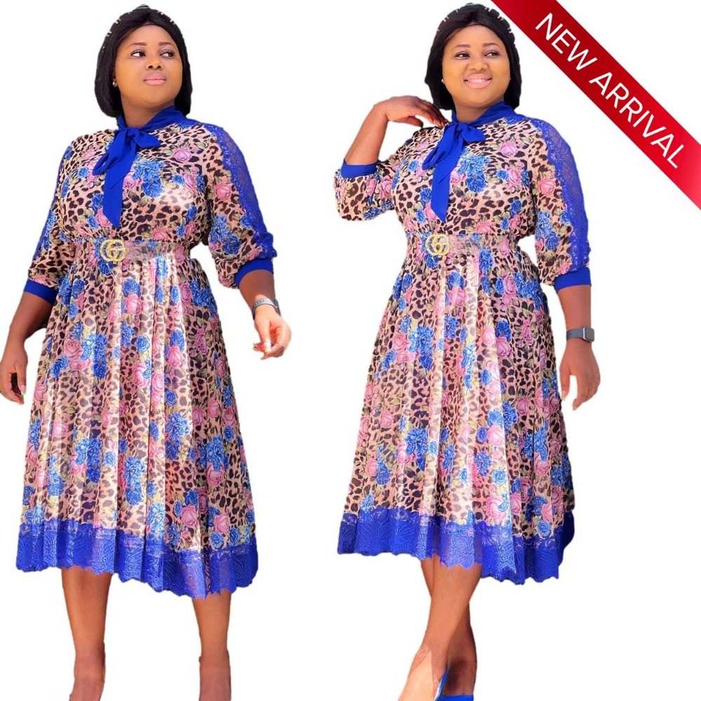 Blue Bow Animal & Floral Print Dress